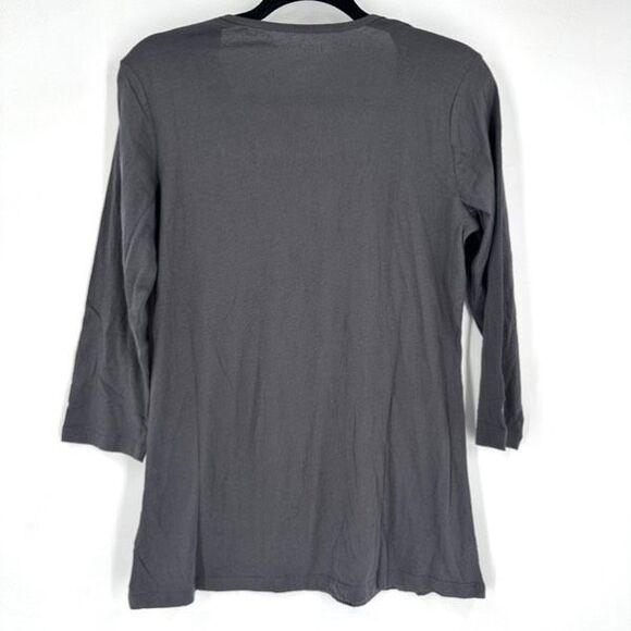NWT‎ Logo Lori Goldstein Instant Chic Gray 3/4 Sleeve Cotton Shirt Size M Basic - Picture 2 of 8